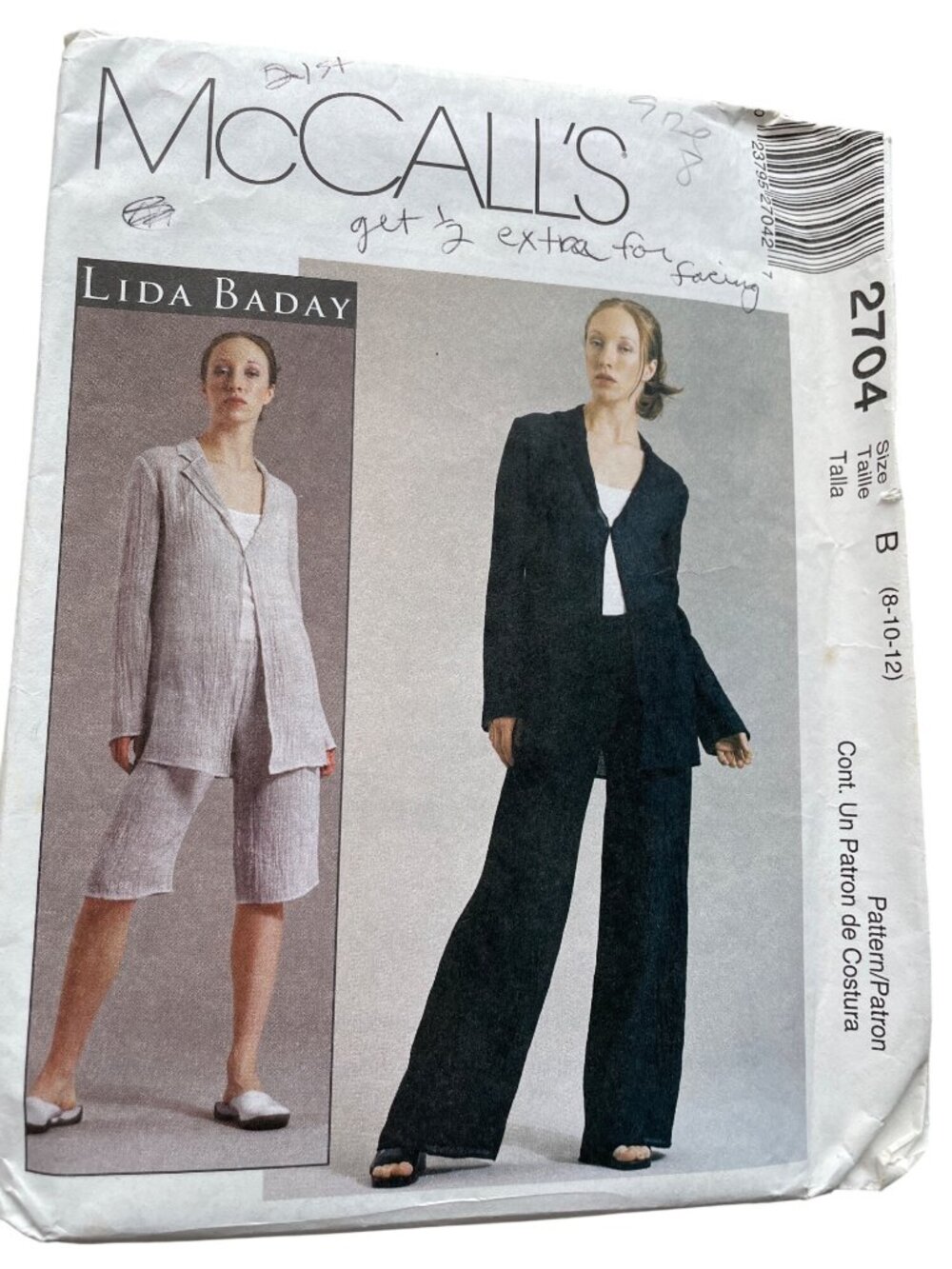 McCalls 2704 Sewing Pattern Sizes 8-10-12 Unlined Jacket & Pants Vintage CUT
